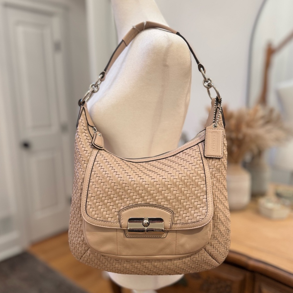 NWOT COACH Kristin Woven Zip Tote • Silver Rose Pink/Nude